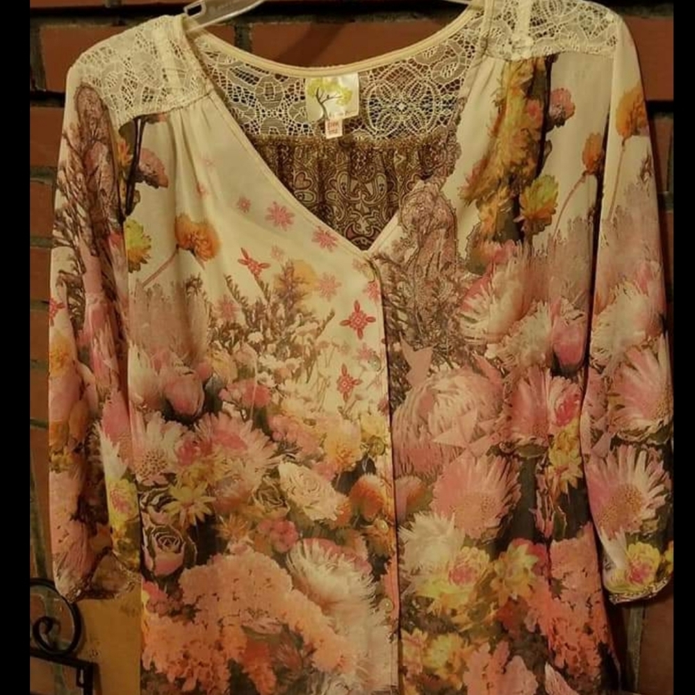 Fig and Flower blouse. Petite Medium. Gently worn.